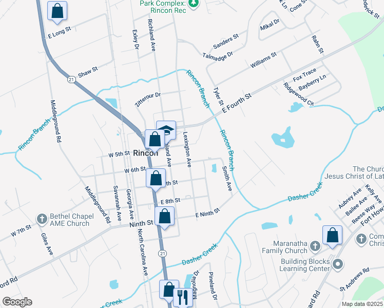 map of restaurants, bars, coffee shops, grocery stores, and more near 404 Lexington Avenue in Rincon