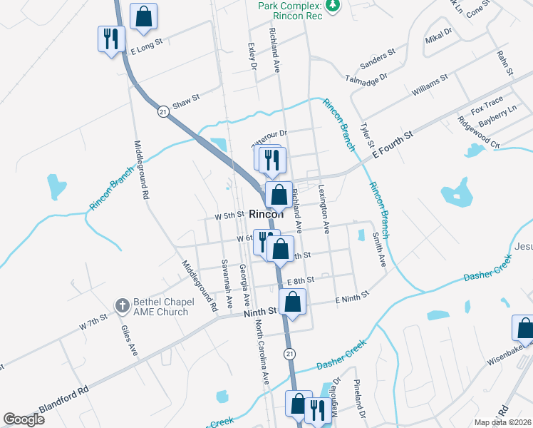 map of restaurants, bars, coffee shops, grocery stores, and more near in Rincon