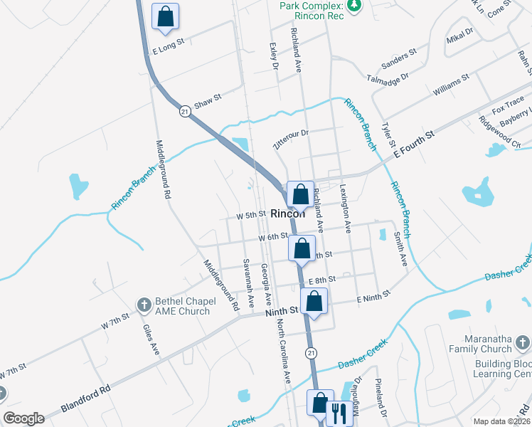 map of restaurants, bars, coffee shops, grocery stores, and more near 504 North Carolina Avenue in Rincon