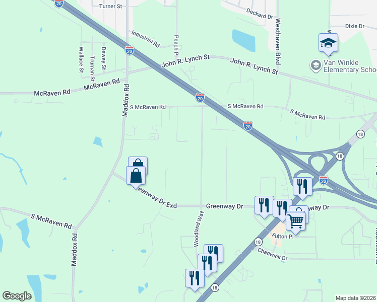 map of restaurants, bars, coffee shops, grocery stores, and more near 1935 Greenway Dr in Jackson