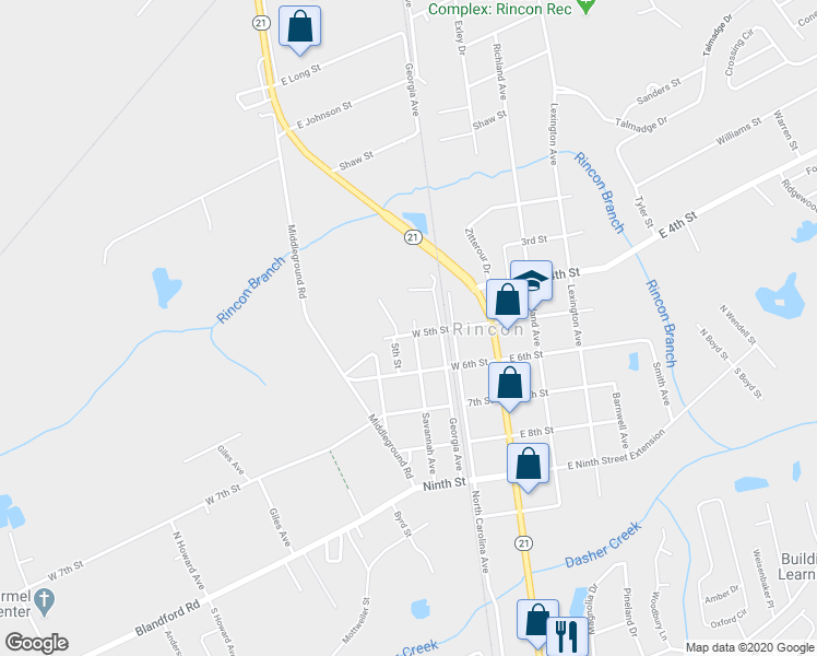 map of restaurants, bars, coffee shops, grocery stores, and more near 304 West 5th Street in Rincon