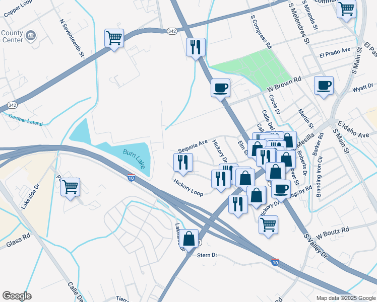 map of restaurants, bars, coffee shops, grocery stores, and more near 1717 Sequoia Avenue in Las Cruces