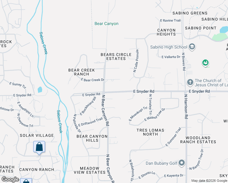 map of restaurants, bars, coffee shops, grocery stores, and more near 9031 East Snyder Road in Tucson