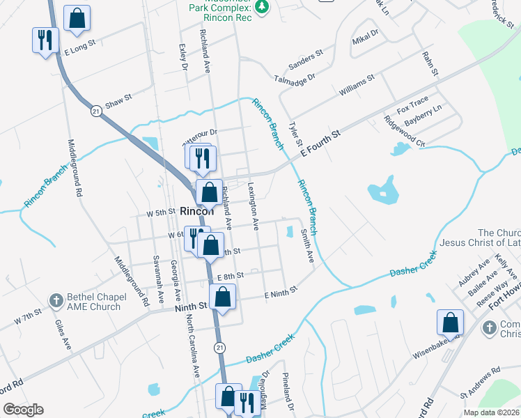 map of restaurants, bars, coffee shops, grocery stores, and more near 307 East 5th Street in Rincon