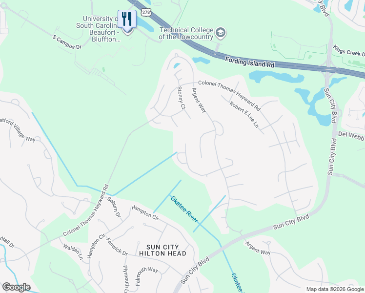 map of restaurants, bars, coffee shops, grocery stores, and more near 41 Hamilton Drive in Bluffton