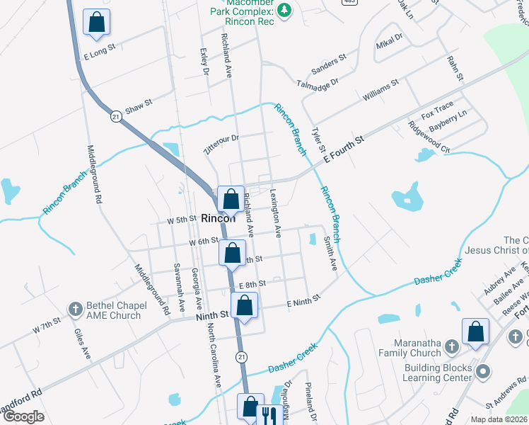 map of restaurants, bars, coffee shops, grocery stores, and more near 205 East 5th Street in Rincon