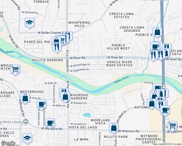 map of restaurants, bars, coffee shops, grocery stores, and more near 1200 West Elko Street in Tucson