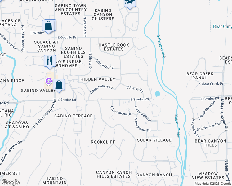 map of restaurants, bars, coffee shops, grocery stores, and more near 8270 East Moonstone Drive in Tucson