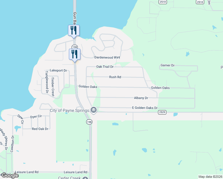 map of restaurants, bars, coffee shops, grocery stores, and more near 138 Golden Oaks in Mabank