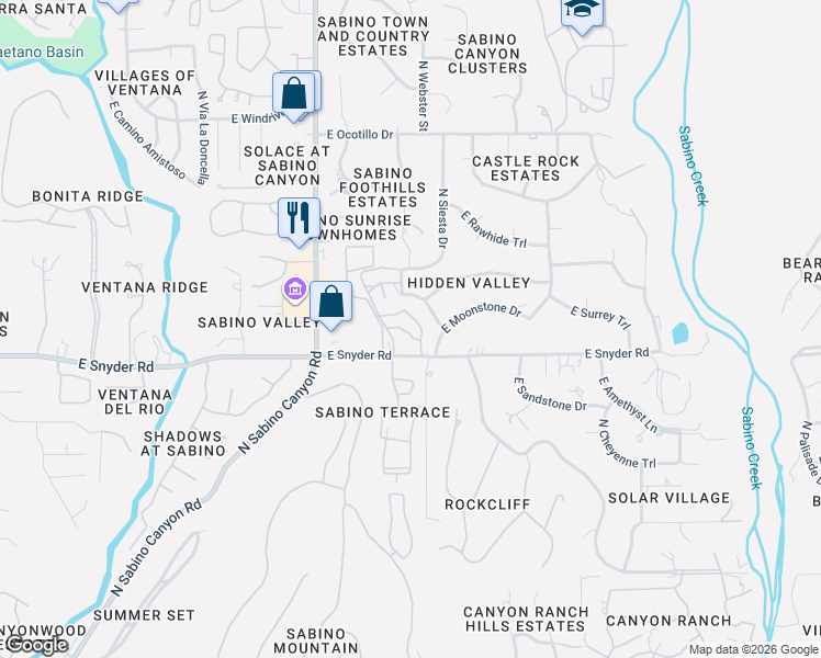 map of restaurants, bars, coffee shops, grocery stores, and more near 8085 East Shadow Canyon Road in Tucson