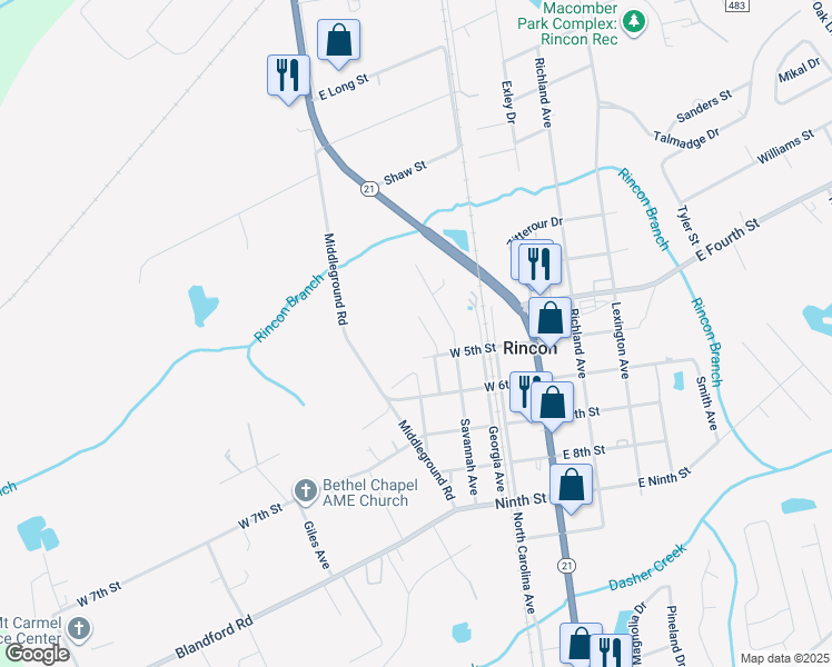 map of restaurants, bars, coffee shops, grocery stores, and more near 509 Greenbay Avenue in Rincon