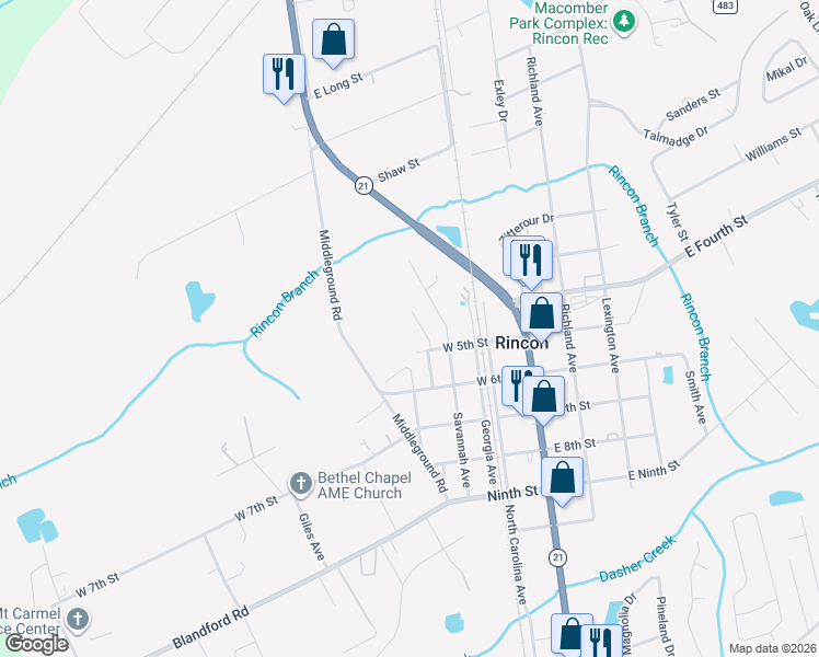 map of restaurants, bars, coffee shops, grocery stores, and more near 509 Greenbay Avenue in Rincon