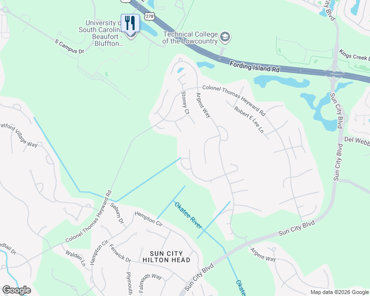 map of restaurants, bars, coffee shops, grocery stores, and more near 41 Hamilton Drive in Bluffton
