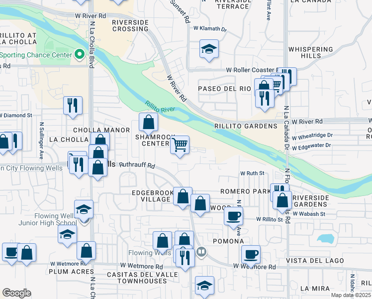 map of restaurants, bars, coffee shops, grocery stores, and more near 1791 West Dairy Place in Tucson