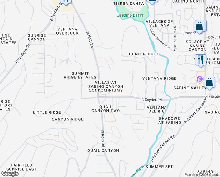 map of restaurants, bars, coffee shops, grocery stores, and more near 7255 East Snyder Road in Tucson