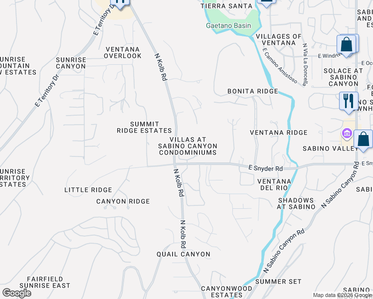 map of restaurants, bars, coffee shops, grocery stores, and more near 7255 East Snyder Road in Tucson