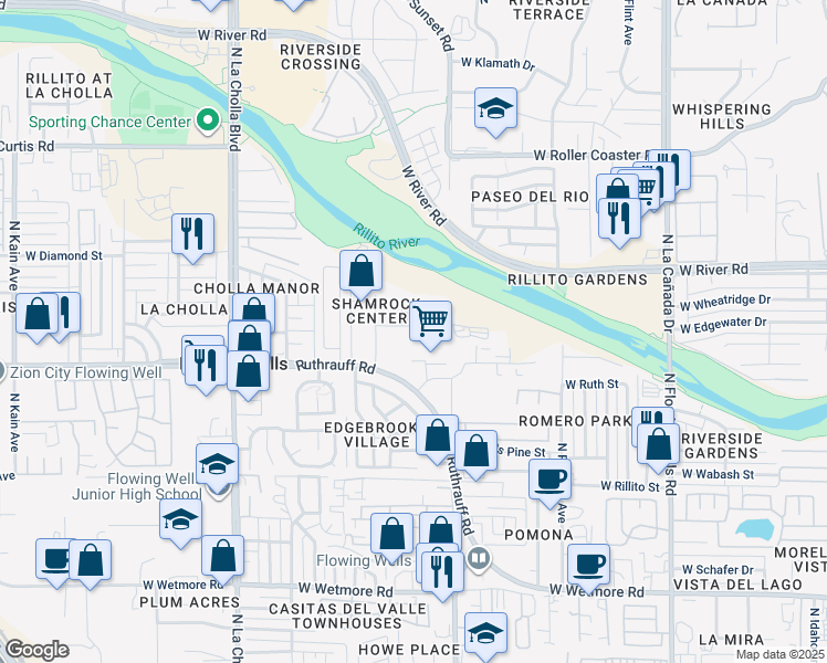 map of restaurants, bars, coffee shops, grocery stores, and more near 1791 West Dairy Place in Tucson