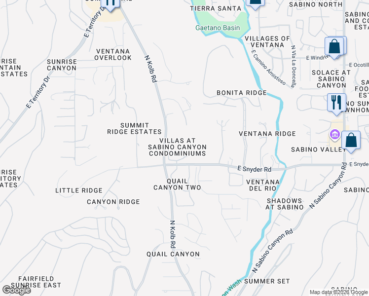 map of restaurants, bars, coffee shops, grocery stores, and more near 7255 East Snyder Road in Tucson