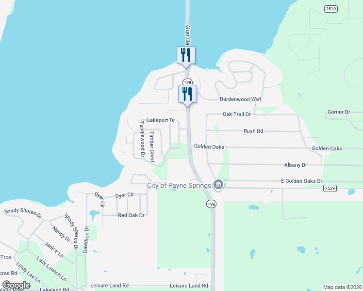 map of restaurants, bars, coffee shops, grocery stores, and more near 102 Oak Ridge Road in Mabank
