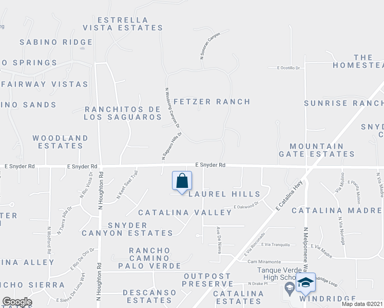 map of restaurants, bars, coffee shops, grocery stores, and more near 4875 North Windsong Canyon Drive in Tucson