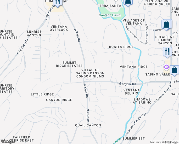 map of restaurants, bars, coffee shops, grocery stores, and more near 7255 East Snyder Road in Tucson