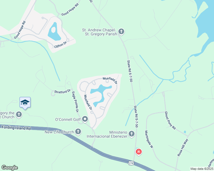 map of restaurants, bars, coffee shops, grocery stores, and more near 76 Muirfield Drive in Bluffton