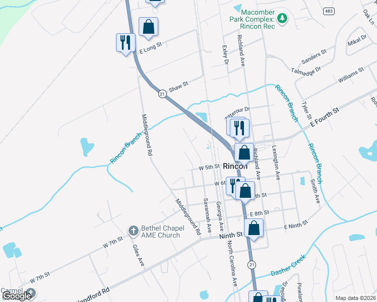 map of restaurants, bars, coffee shops, grocery stores, and more near 516 Greenbay Avenue in Rincon