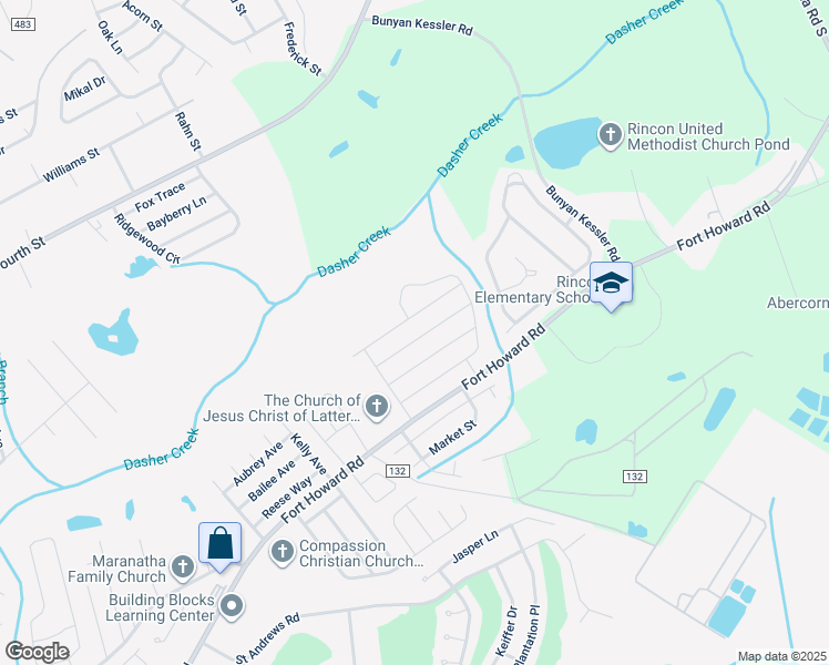map of restaurants, bars, coffee shops, grocery stores, and more near 520 Windsong Drive in Rincon
