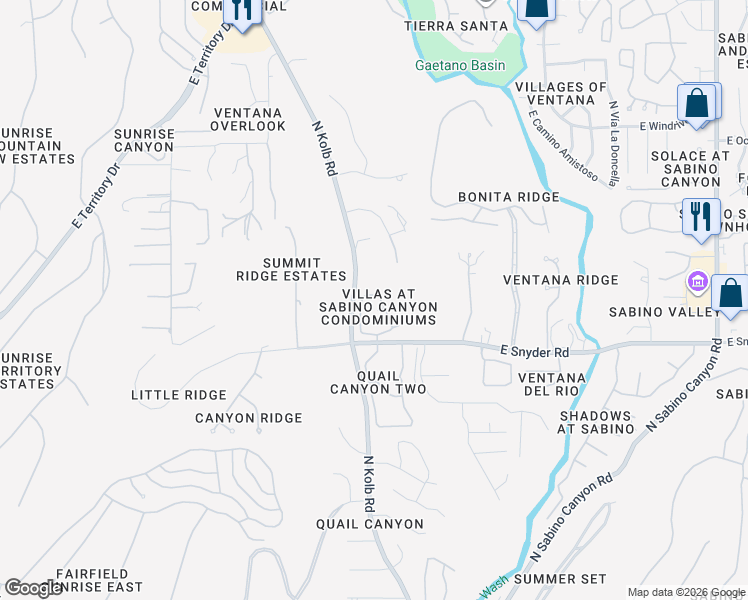 map of restaurants, bars, coffee shops, grocery stores, and more near 7255 East Snyder Road in Tucson