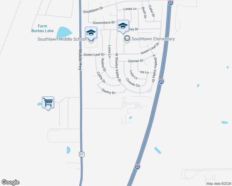 map of restaurants, bars, coffee shops, grocery stores, and more near Windy Lane in Montgomery