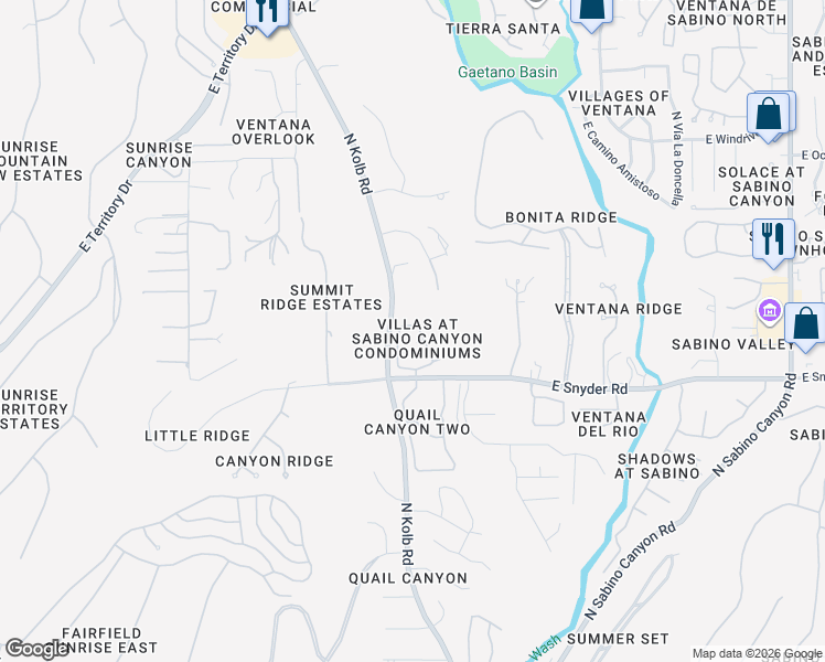 map of restaurants, bars, coffee shops, grocery stores, and more near 7255 East Snyder Road in Tucson