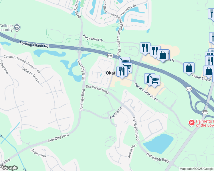 map of restaurants, bars, coffee shops, grocery stores, and more near 61 Zubler Street in Okatie