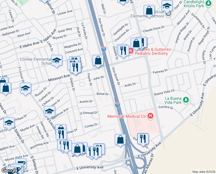 map of restaurants, bars, coffee shops, grocery stores, and more near 1837 Newton Street in Las Cruces