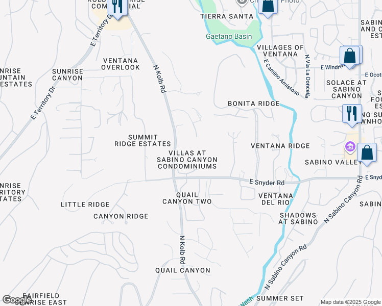 map of restaurants, bars, coffee shops, grocery stores, and more near 7255 East Snyder Road in Tucson