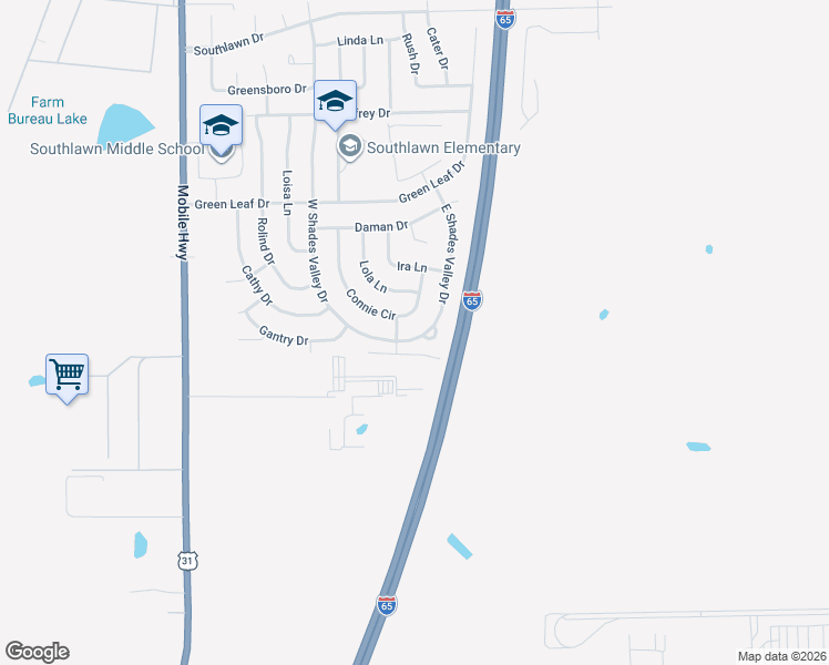 map of restaurants, bars, coffee shops, grocery stores, and more near 5386 Connie Circle in Montgomery