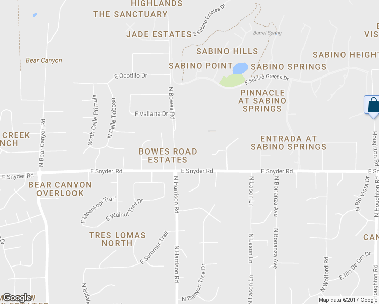 map of restaurants, bars, coffee shops, grocery stores, and more near 9561 East Snyder Road in Tucson