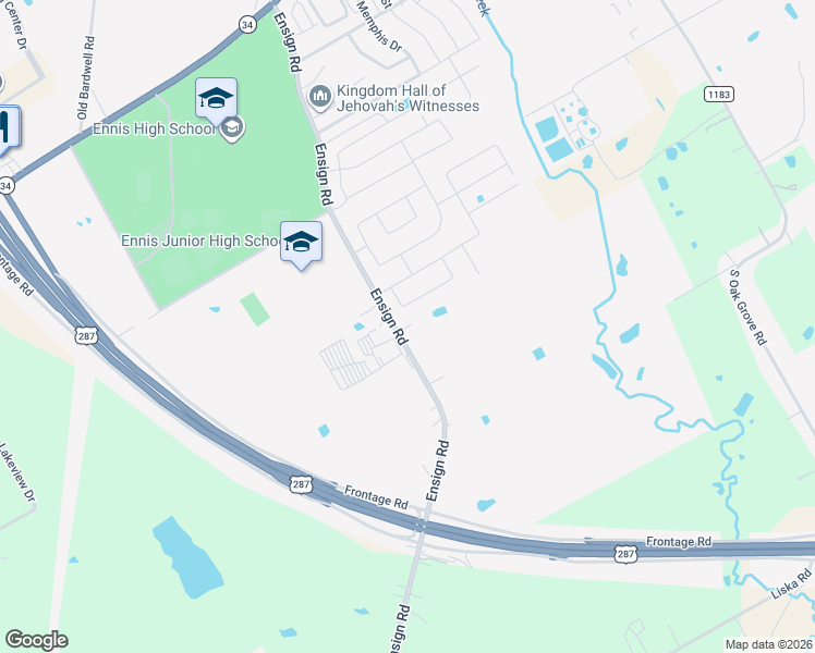 map of restaurants, bars, coffee shops, grocery stores, and more near 3318 Ensign Rd in Ennis