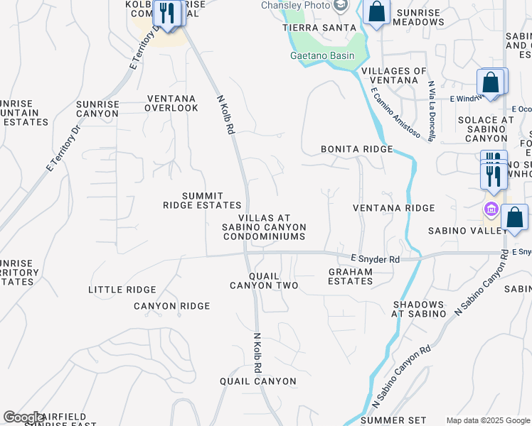 map of restaurants, bars, coffee shops, grocery stores, and more near 7255 East Snyder Road in Tucson