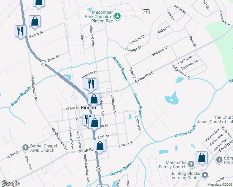 map of restaurants, bars, coffee shops, grocery stores, and more near 403 East Fourth Street in Rincon