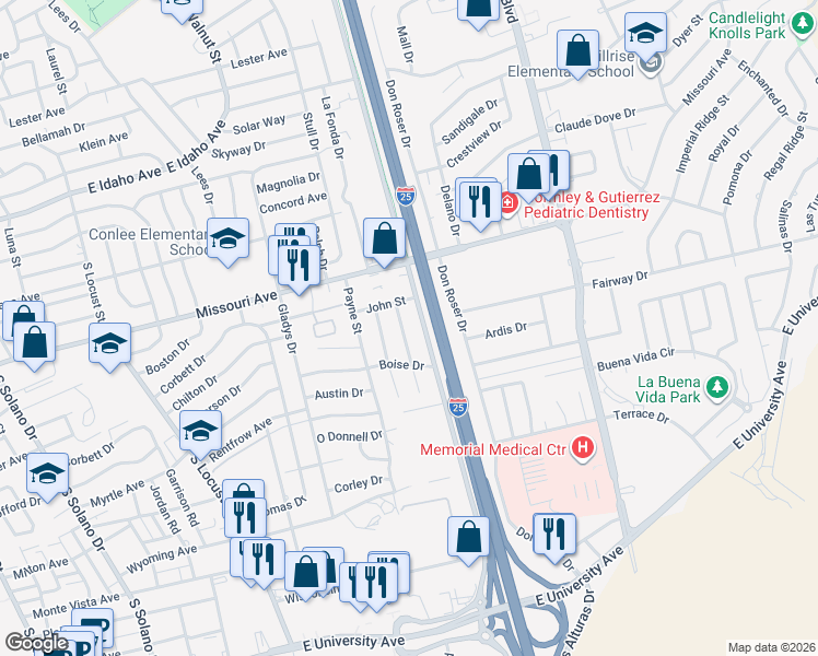map of restaurants, bars, coffee shops, grocery stores, and more near 1837 Newton Street in Las Cruces
