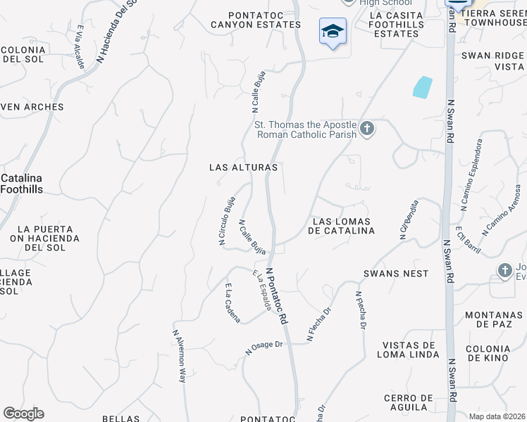 map of restaurants, bars, coffee shops, grocery stores, and more near 4931 North Pontatoc Road in Tucson