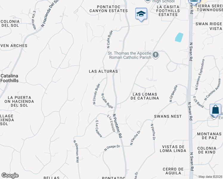 map of restaurants, bars, coffee shops, grocery stores, and more near 4931 North Pontatoc Road in Tucson