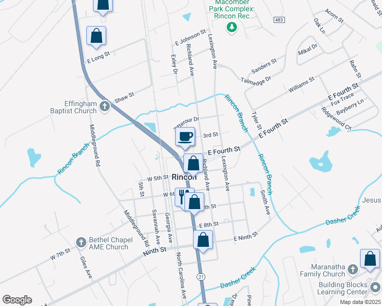 map of restaurants, bars, coffee shops, grocery stores, and more near 102 East 4th Street in Rincon
