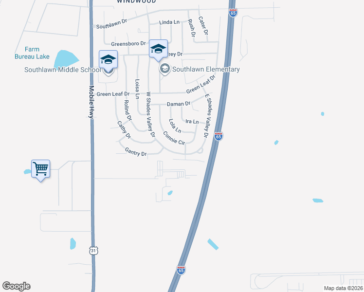 map of restaurants, bars, coffee shops, grocery stores, and more near 5386 Connie Circle in Montgomery