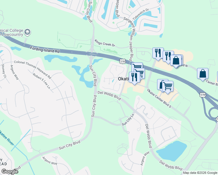 map of restaurants, bars, coffee shops, grocery stores, and more near 40 Zubler Street in Bluffton