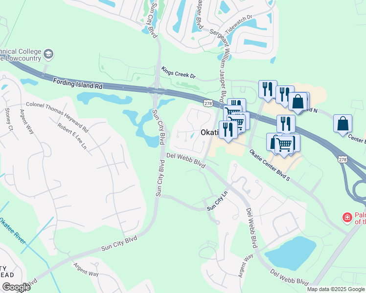 map of restaurants, bars, coffee shops, grocery stores, and more near 38 Zubler Street in Okatie