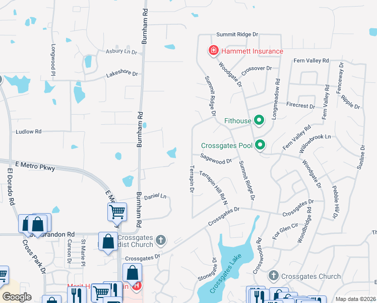 map of restaurants, bars, coffee shops, grocery stores, and more near 95 Terrapin Drive in Brandon