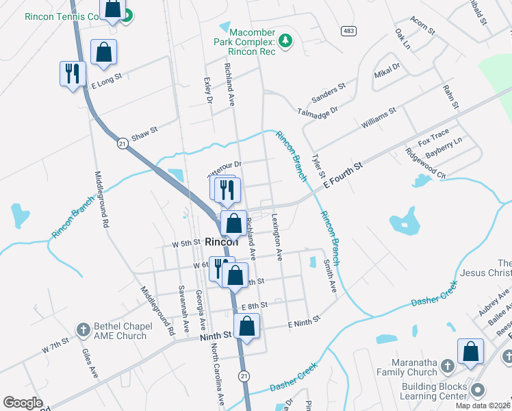 map of restaurants, bars, coffee shops, grocery stores, and more near 308 East 4th Street in Rincon