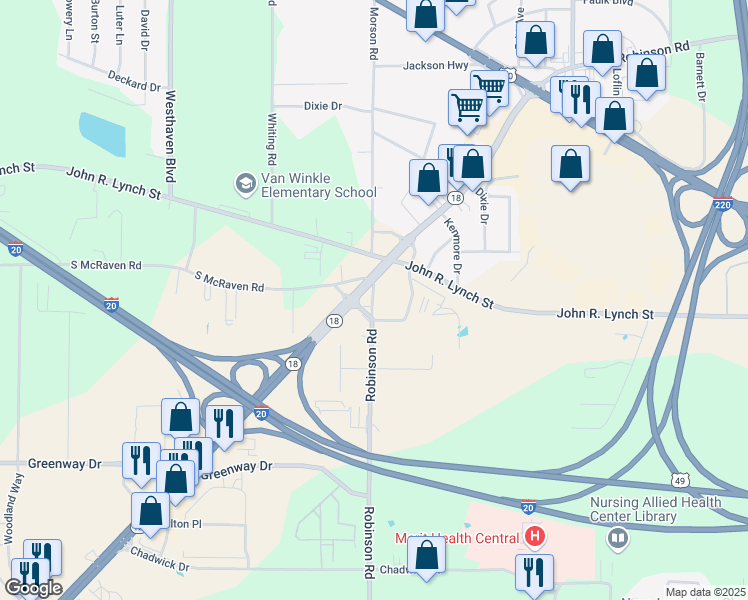 map of restaurants, bars, coffee shops, grocery stores, and more near in Jackson