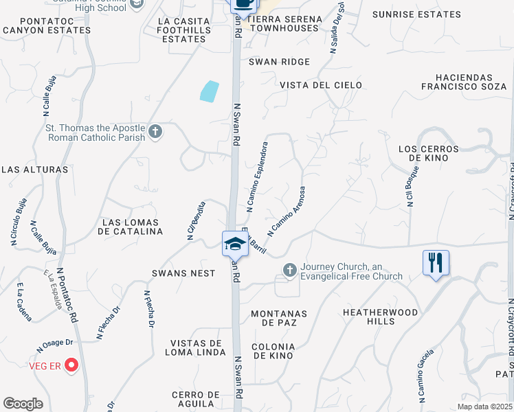 map of restaurants, bars, coffee shops, grocery stores, and more near 4935 North Camino Esplendora in Tucson